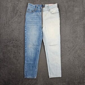 REVICE Denim Yin Yang Two Tone Split Blue Jeans High Rise Straight Leg Size 28